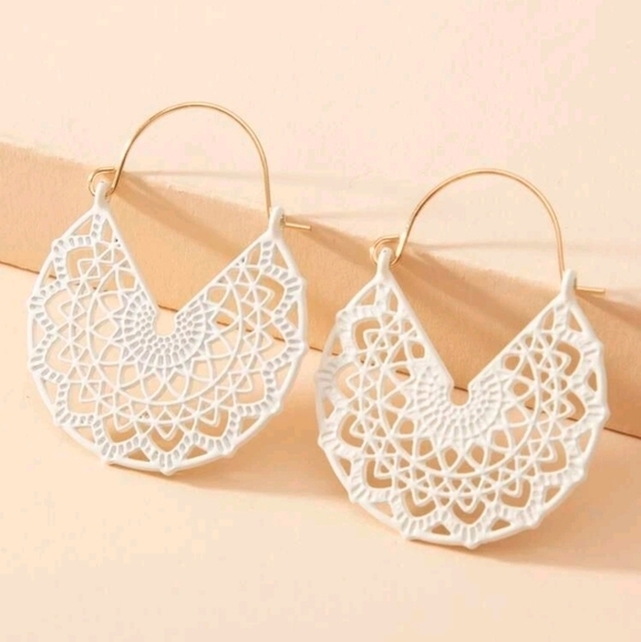 Gold hoop earrings White Boho dangle Statement cottagecore 💖 2/$30 - Picture 6 of 14